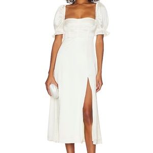 Charmeuse Satin Puff Sleeved Midi Dress